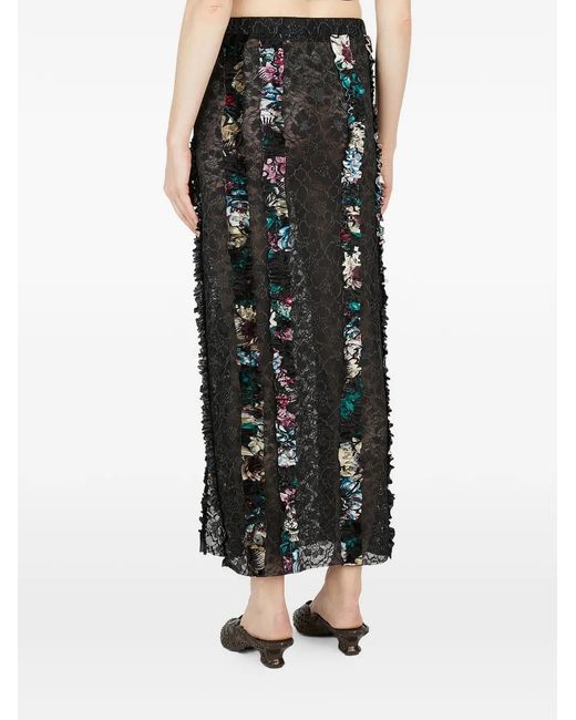Rave Review Black Floral-Print Ruffled Lace Skirt