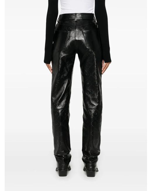 MARINE SERRE Black Moonogram Embossed Leather Straight Leg Pants