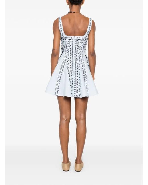 Maje Blue Short Embroidered Linen-Blend Dress