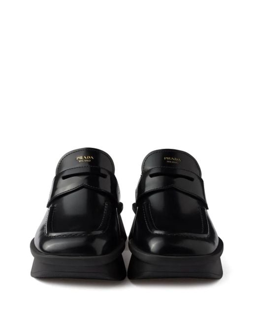 Prada Black Sole Flat Shoes With Glossy Finish And Moder