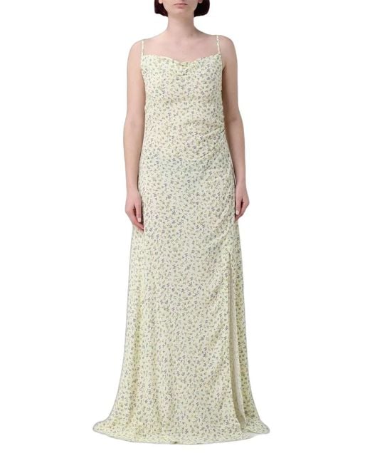 Mar De Margaritas Natural Floral-Print Ruched Maxi Dress