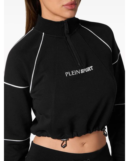 Philipp Plein Black Logo-Print Cropped Sweatshirt