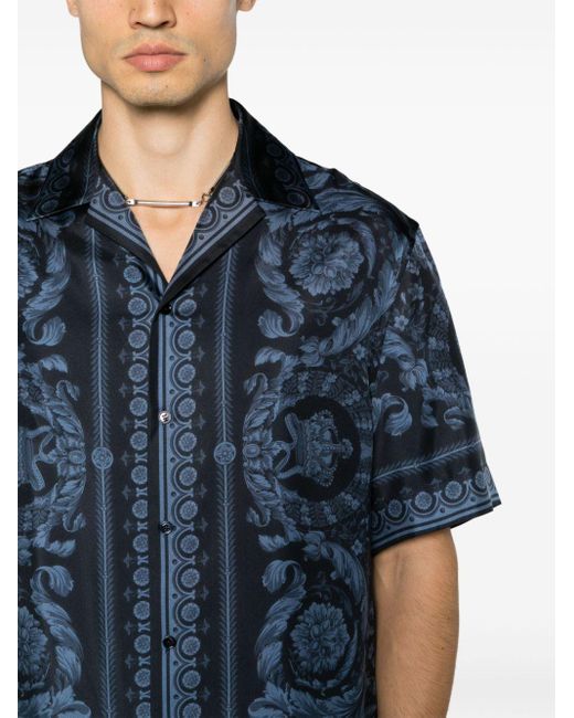 Versace Blue Barocco Print Silk Shirt for men