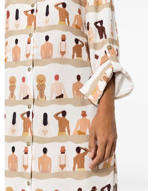 Amir Slama Natural Graphic-Print Shirt Dress