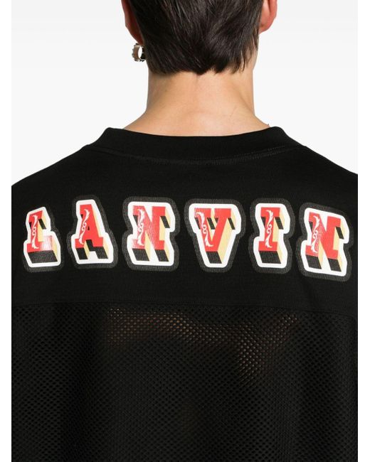 Lanvin Mesh-Einsatz-T-Shirt mit Nummern-Print in Black für Herren