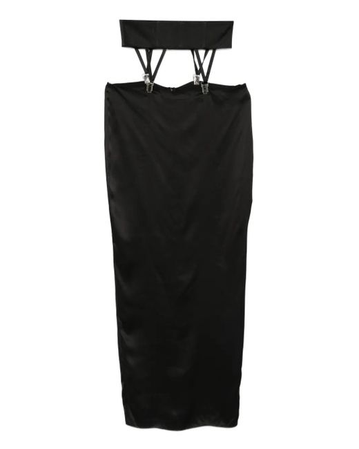 Vestiaire d'un Oiseau Libre Black Suspenders-Detail Silk Midi Skirt