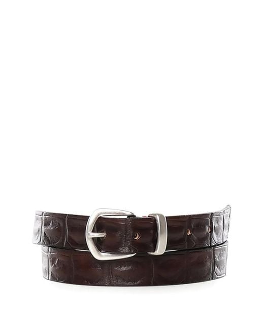 Eleventy White Crocodile-Effect Buckle Belt for men