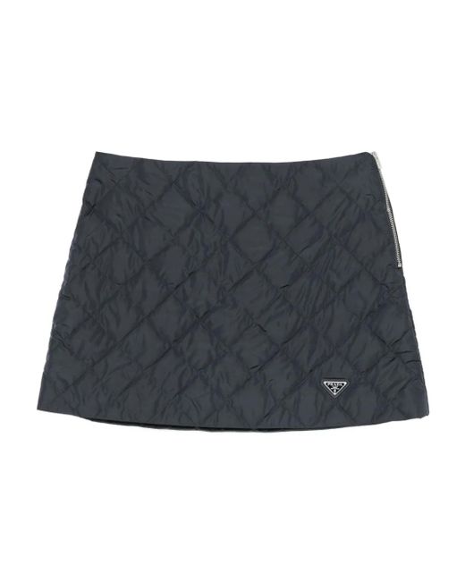 Prada Gewatteerde Mini-Rok Met Logoplakkaat in het Gray