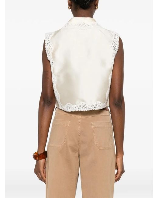 Sandro White Cropped Shirt With Lace Details