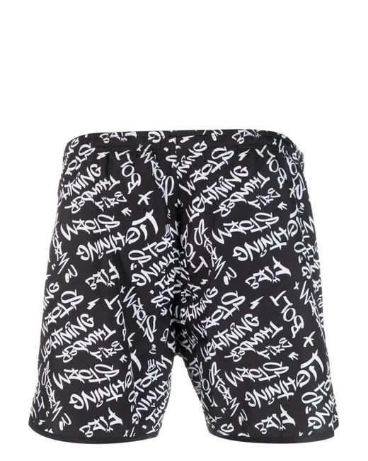 Neil Barrett Black Calligraphy-Print Drawstring Swim Shorts for men