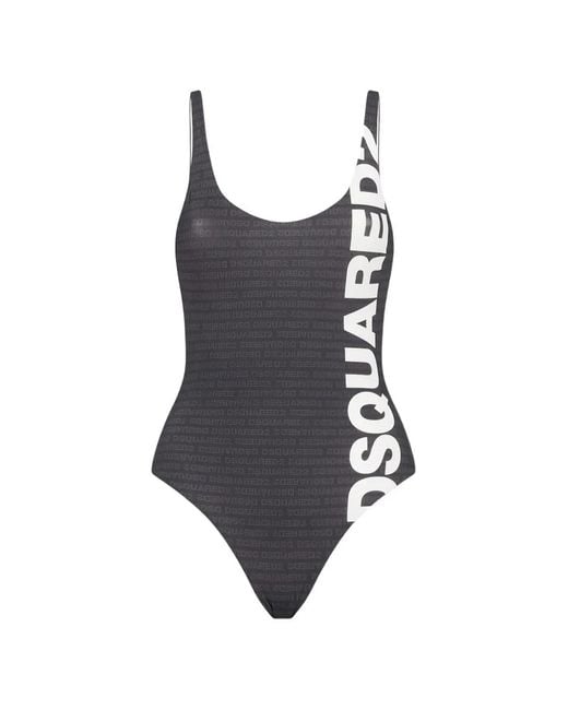DSquared² Black Logo-Print One-Piece Swimsuit