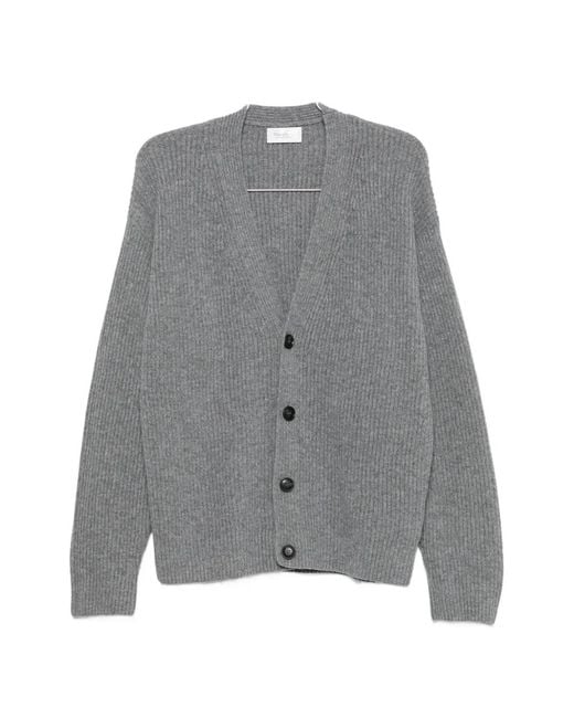 Diana Studio Gray Ribbed-Knit Cardigan for men