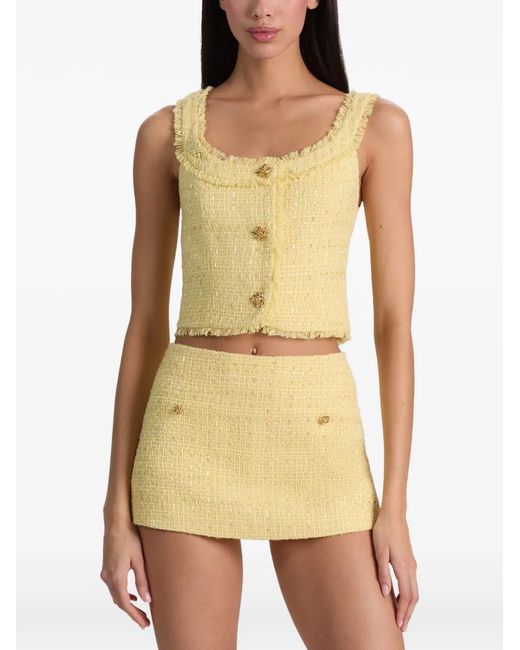 Alice + Olivia Yellow Shila Button-Embellishment Top