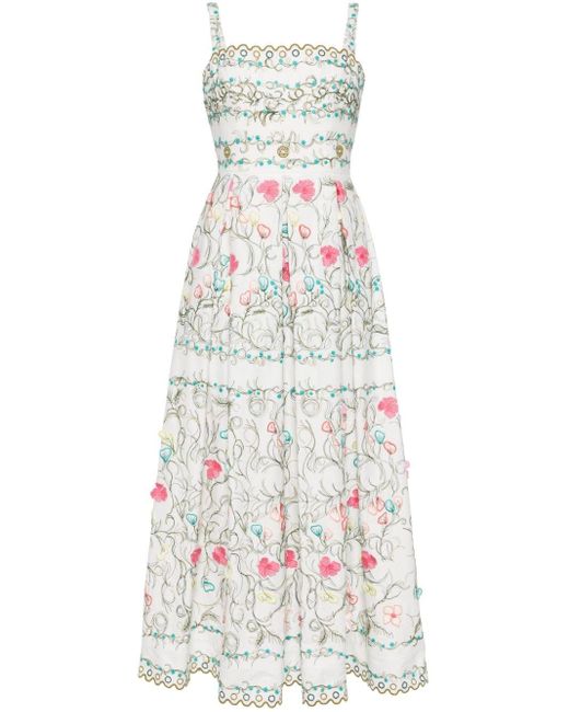 Elie Saab White Floral-embroidered Maxi Dress
