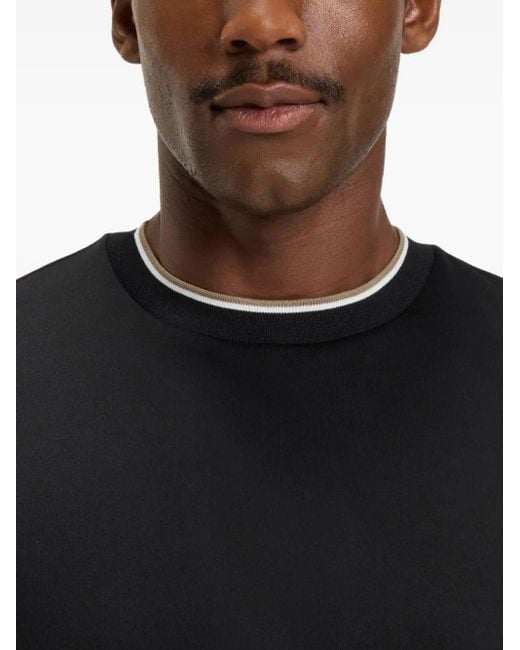 Boss Black Ribbed-Trim T-Shirt for men