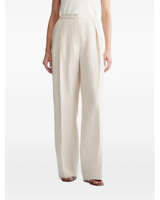 Pantalon en lin à plis marqués 12 STOREEZ en coloris White