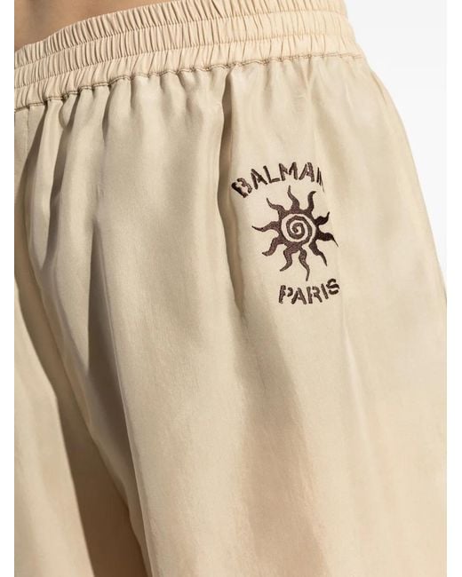 Balmain Natural Elasticated-Waistband Logo-Print Shorts for men