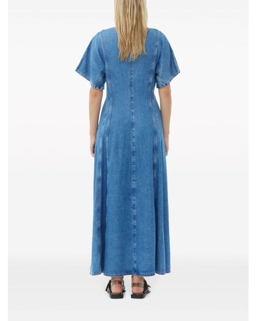 Ganni Denim Maxi-jurk in het Blue
