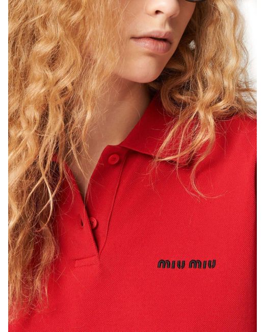Miu Miu Red Poloshirt mit Logo-Stickerei