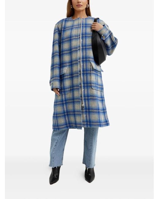 Isabel Marant Blue Plaid-Pattern Wool Coat