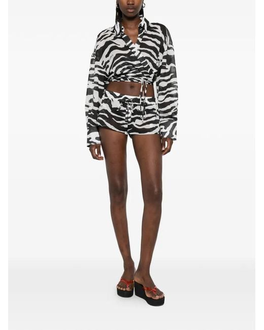 The Attico White Zebra-Pattern Drawstring Shorts