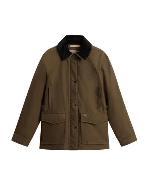Woolrich Brown Velvet-Collared Flap-Pockets Jacket