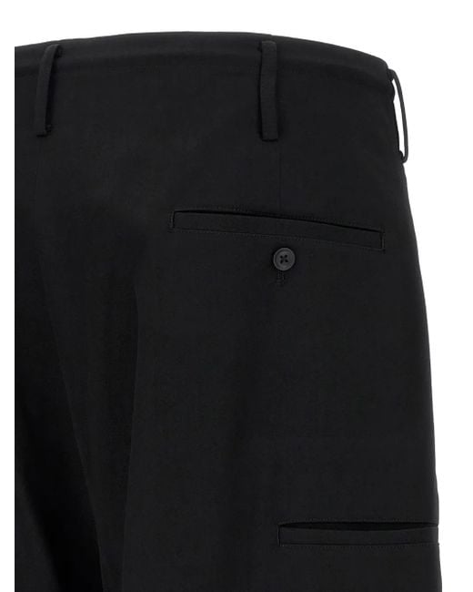 Yohji Yamamoto Black Pleated Drawstring Trousers for men
