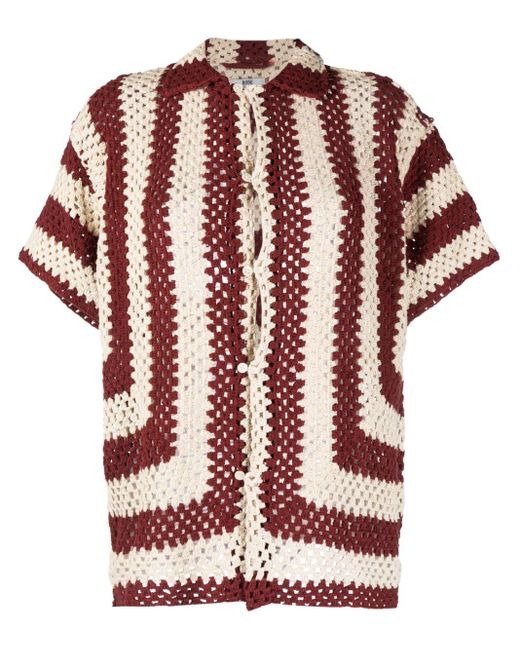 Bode Red Striped Crochet-knit Shirt