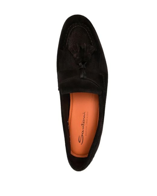 Santoni Black Refined Leather Loafers for men