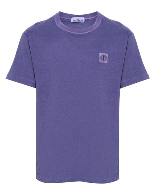 T-shirt en coton à patch logo Stone Island pour homme en coloris Purple