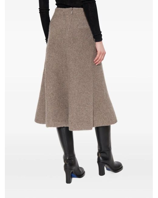Burberry Brown Ribbed-Knit Flared Skirt
