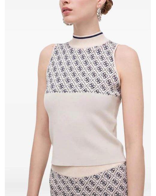 Guess White Patterned High-Neck Tank Top