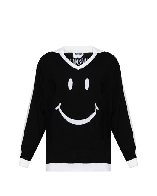 Moschino Black Smiley-Print Sweater for men