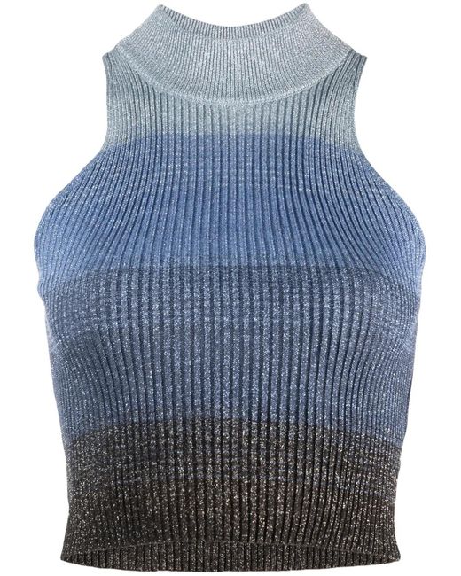 Gcds Blue Degradé Ribbed-Knit Cropped Top