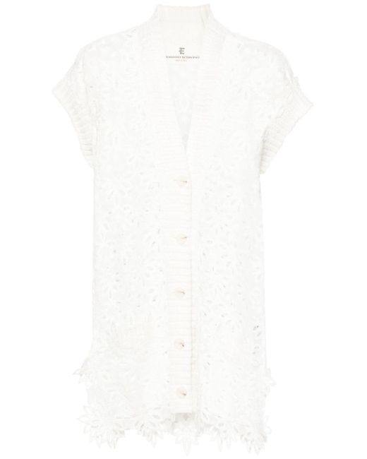 Ermanno Scervino White Floral Broderie Anglaise Cardigan