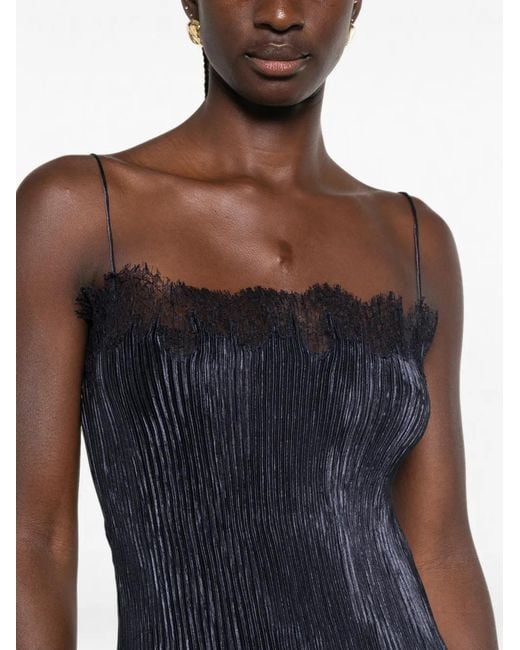 FFORME Blue Lace-Trim Plissé Dress
