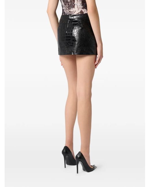 Philipp Plein Black Leather Mini Skirt Cocco