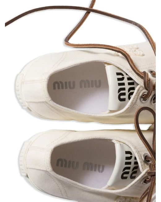 Miu Miu White Washed-Denim Sneakers