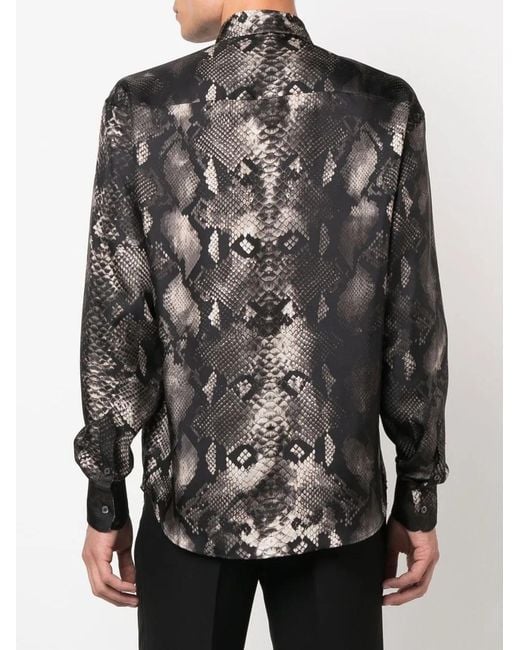 Roberto Cavalli Black Snakeskin-Print Silk Shirt for men