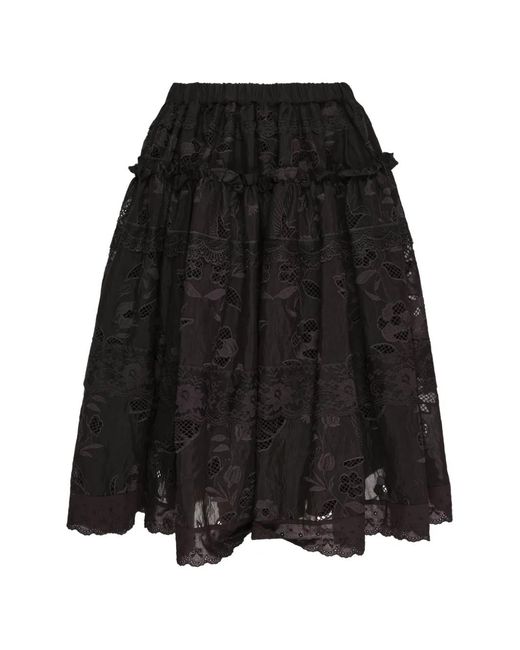 Caroline Hu Black Embroidered Ruched Skirt