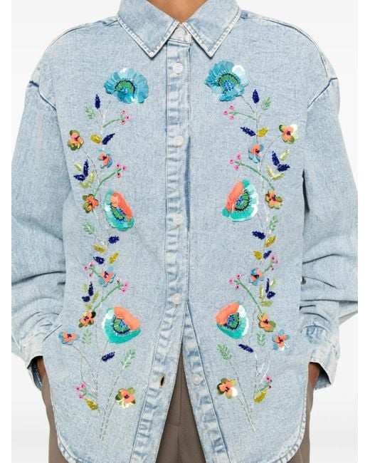 Essentiel Antwerp Blue Sequin-Embellished Floral Shirt