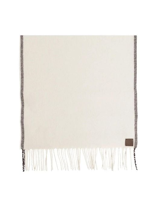 Eleventy White Fringed Logo-Patch Scarf for men