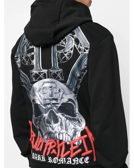 Philipp Plein Black Dark Romance Logo-Print Hoodie for men