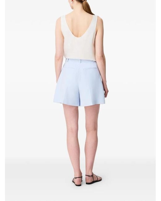 Another Tomorrow Blue Pleated Belted Shorts