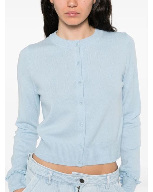 Sandro Blue Ruffle-Trim Cardigan