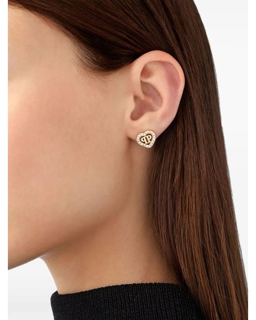 Philipp Plein Metallic Rocked Hearts Earrings