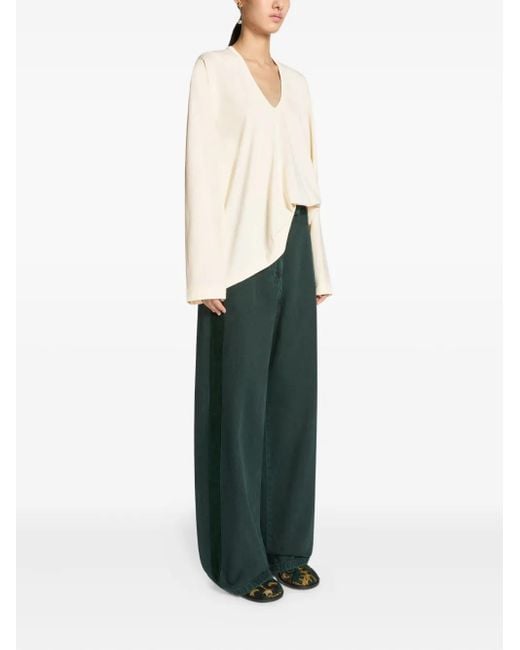 Dries Van Noten Green Side-Stripe Denim Trousers