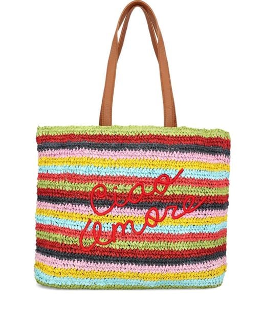 Giada Benincasa Striped-Pattern Embroidered Tote Bag