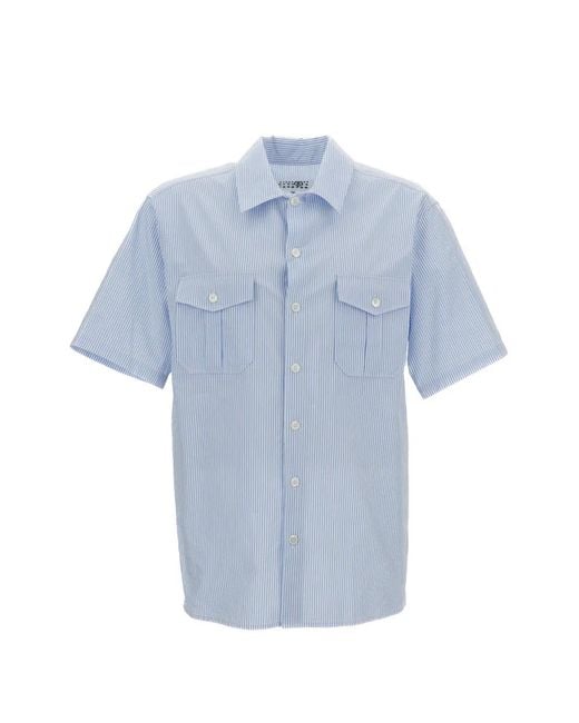 MM6 by Maison Margiela Blue Pinstripe Chest-Pocket Shirt for men