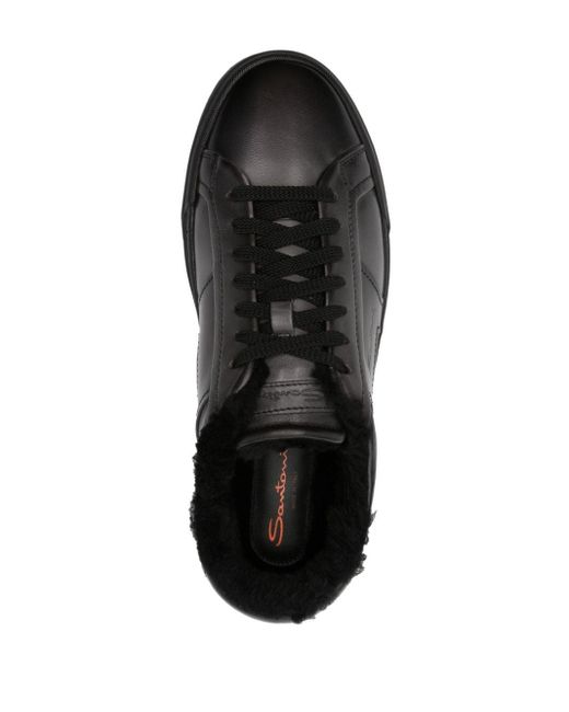 Santoni Black Logo-debossed Leather Sneakers for men